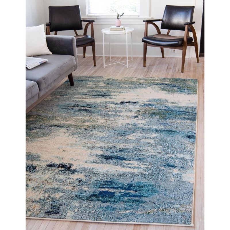 Light Blue and Beige Abstract Rectangular Area Rug