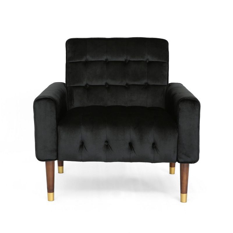 Black Velvet Modern Glam Accent Chair with Birch Legs