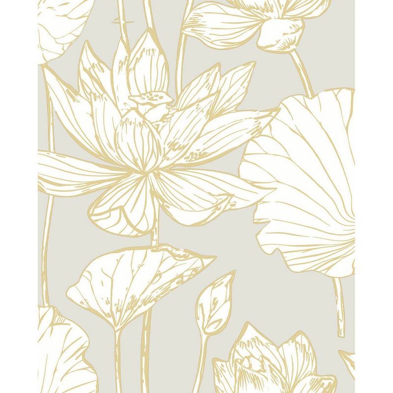 Metallic Gold and Gray Lotus Floral Peel and Stick Wallpaper