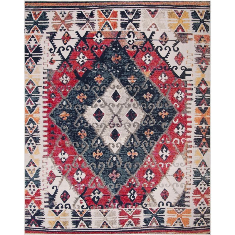 Rust and Multicolor Geometric 8' x 10' Synthetic Area Rug