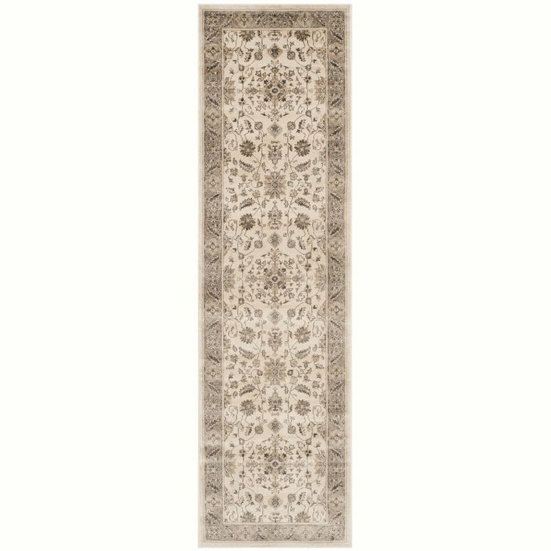 Gray Floral Wool and Viscose Vintage Rug, 2'2" x 10'