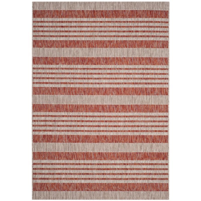 Red and Beige Striped Synthetic Indoor/Outdoor Area Rug