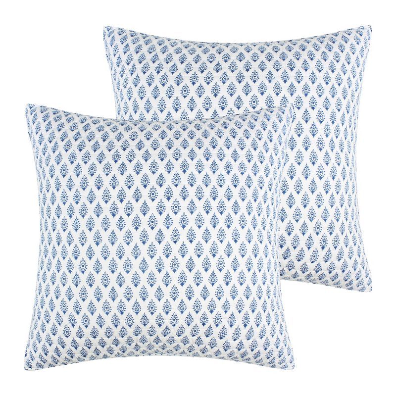 Clara Blue Cotton Euro Shams with Geometric Medallions