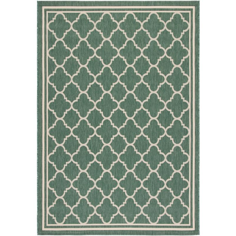 Courtyard Collection 5'3" x 7'7" Dark Green/Beige Easy-Care Outdoor Rug