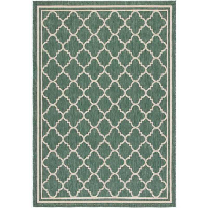 Dark Green and Beige Geometric Indoor/Outdoor Area Rug