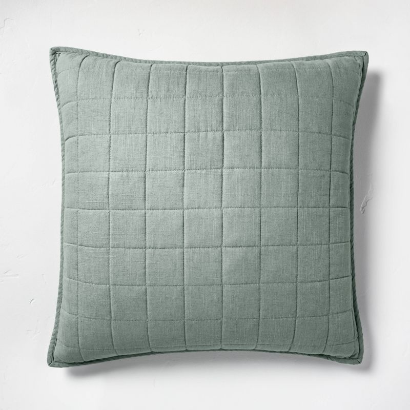 Sage Green Cotton Linen Blend Quilted Pillow Sham