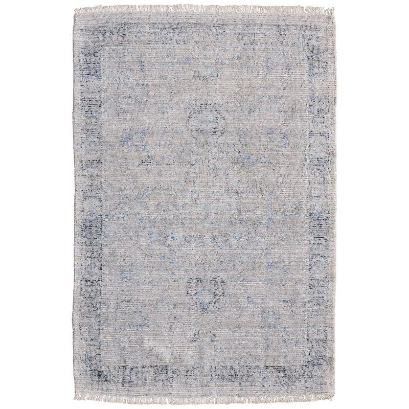 Gray and Blue 10' x 14' Wool Viscose Area Rug