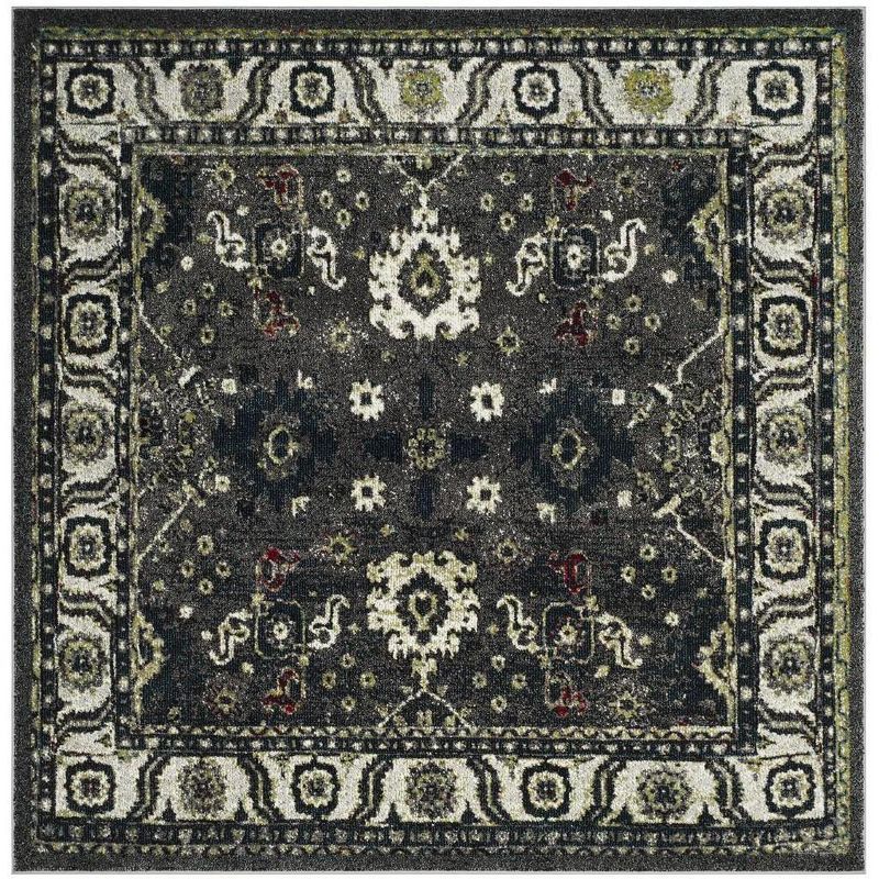 Safavid Style Dark Grey and Ivory Square Area Rug