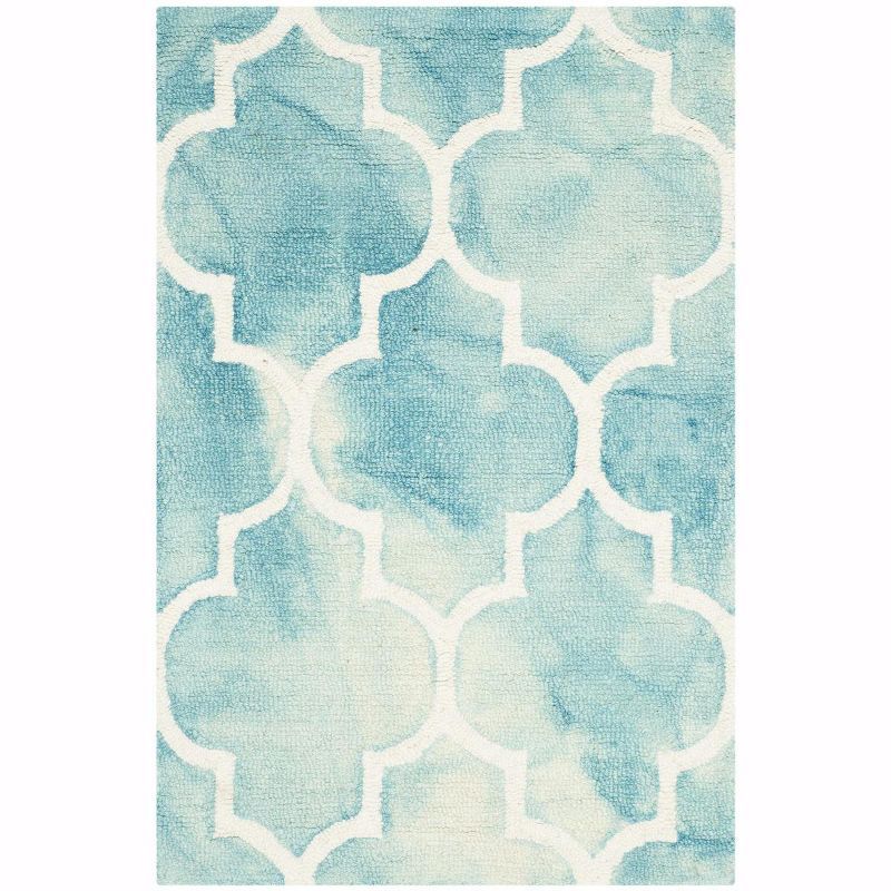 Turquoise and Ivory Hand-Tufted Wool Area Rug