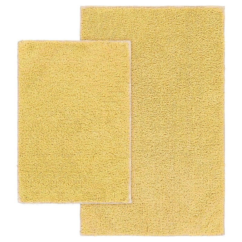 Soft Yellow Cotton Washable Bath Rug Set with Latex Backing