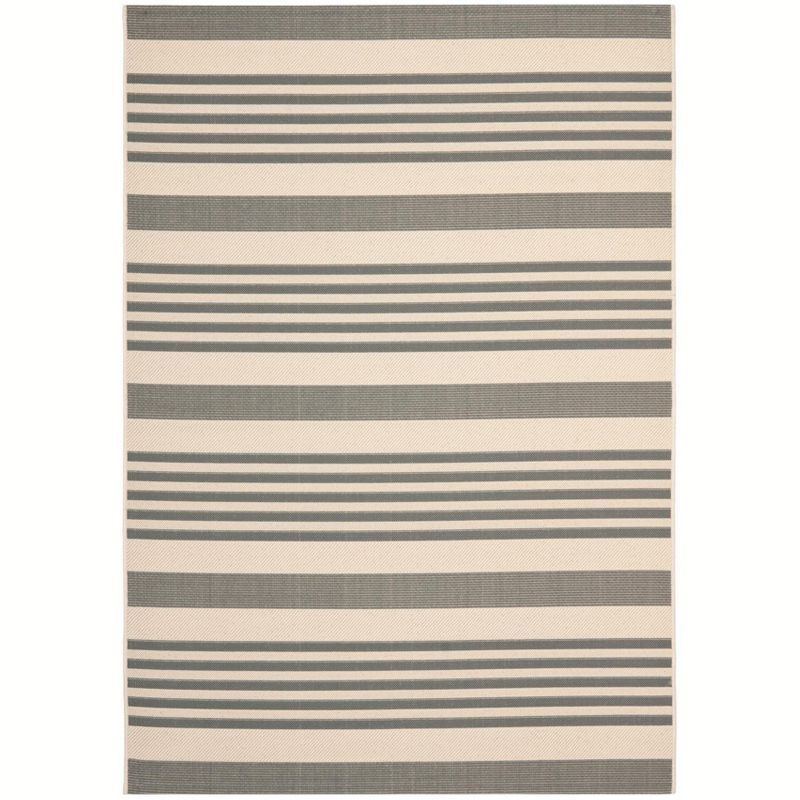 Gray and Bone Striped Indoor/Outdoor Area Rug, 4' x 5'7"