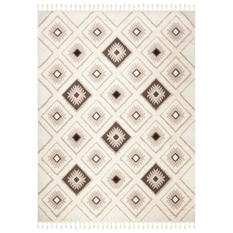 Ivory & Brown Diamond Braided Shag Area Rug 9' x 12'