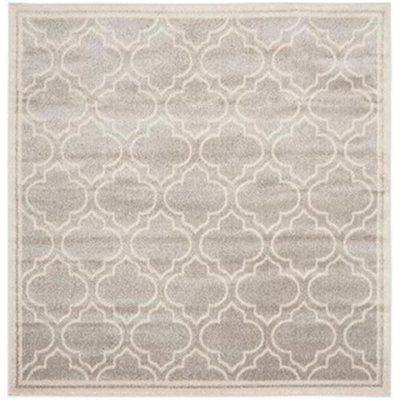 Light Grey and Ivory Square Synthetic Area Rug