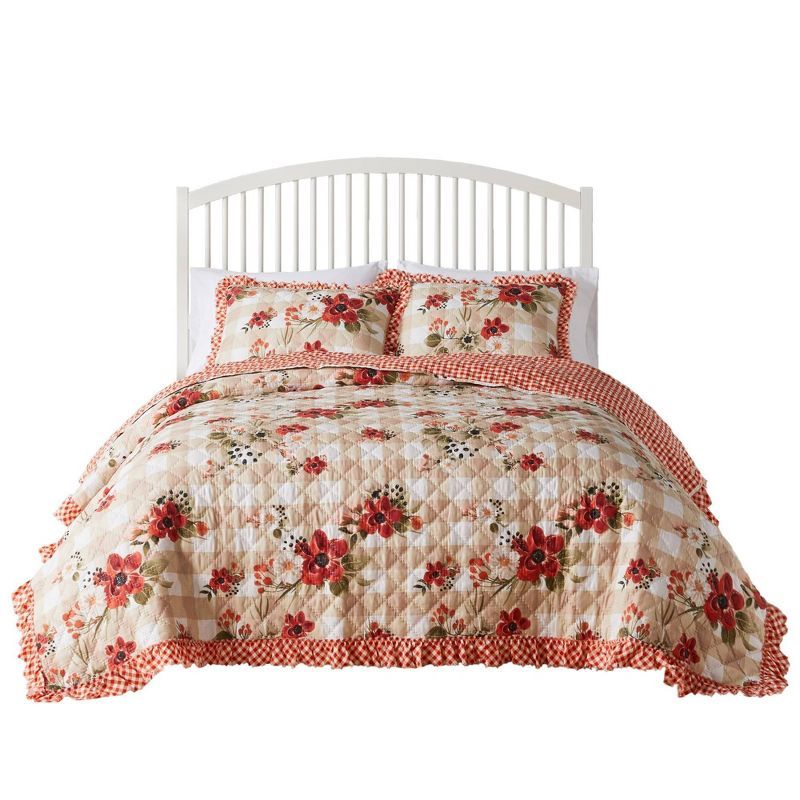 Full Red Reversible Microfiber Quilt Set with Frills