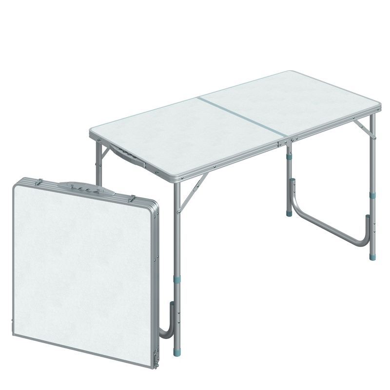 Outsunny Silver Aluminum Folding Camping Table with Carry Handle