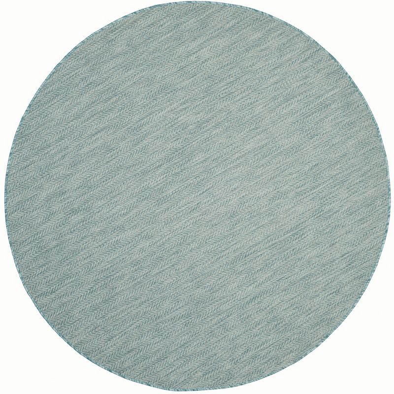 Aqua and Grey Round Synthetic Stain-Resistant Rug