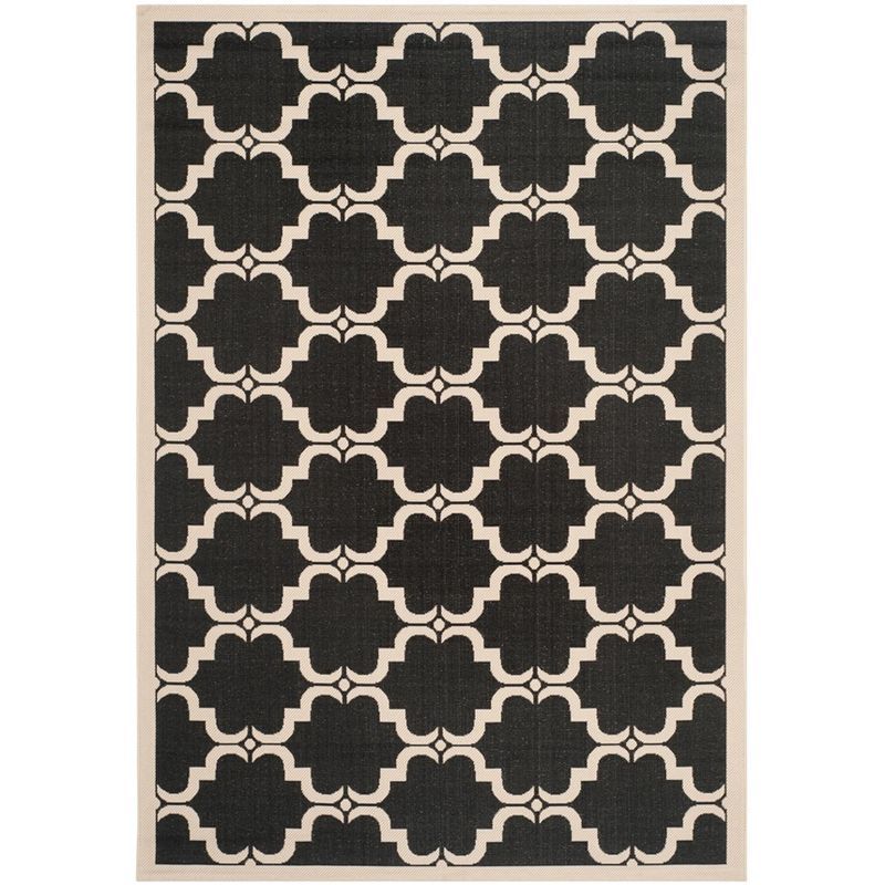 Black and Beige Rectangular Synthetic Indoor/Outdoor Area Rug