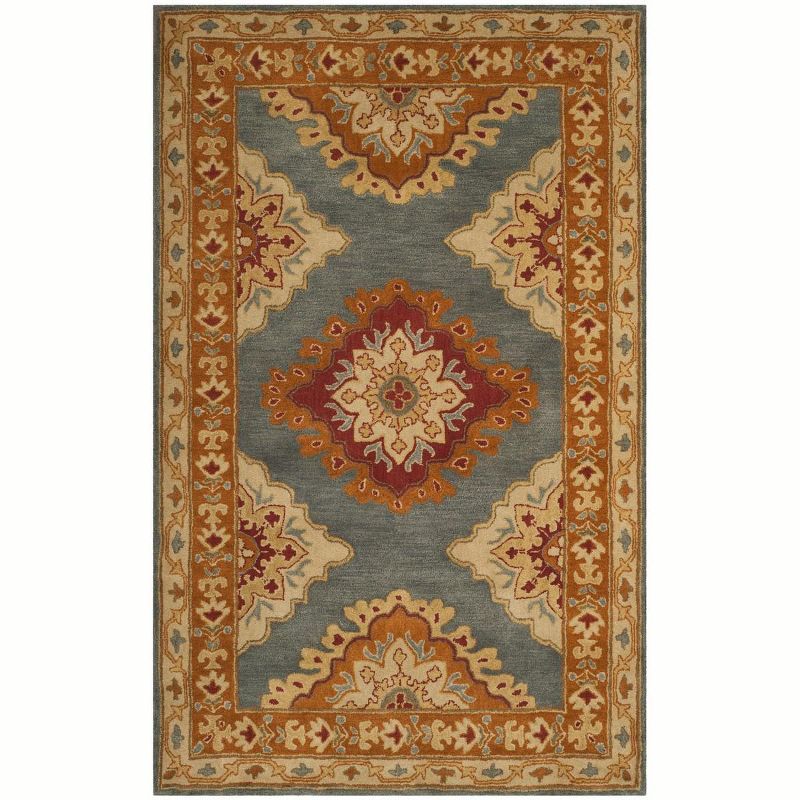Hand-Tufted Blue and Rust Wool 5' x 8' Area Rug