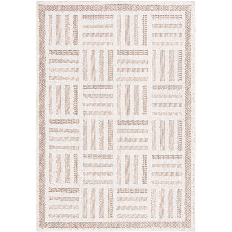 Ivory and Beige 4' x 6' Washable Synthetic Area Rug