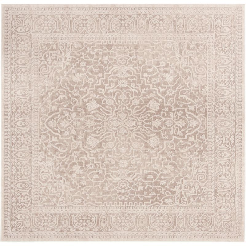 Elegant Floral Charm Round Beige/Cream Cotton Blend Area Rug, 5' Diameter