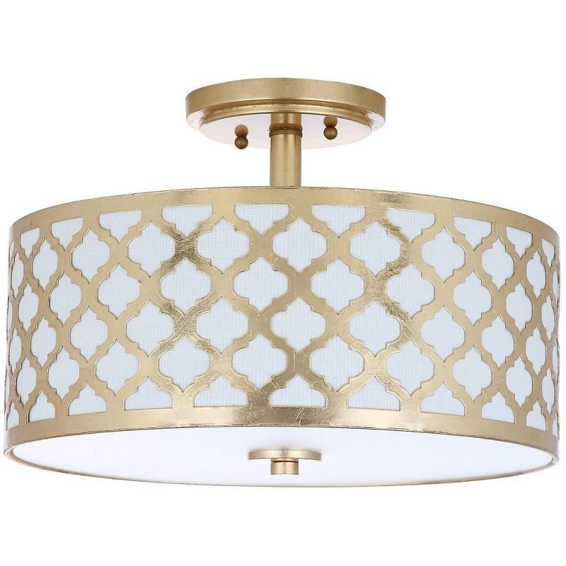 Gold Quatrefoil Drum Semi Flush Mount Ceiling Light