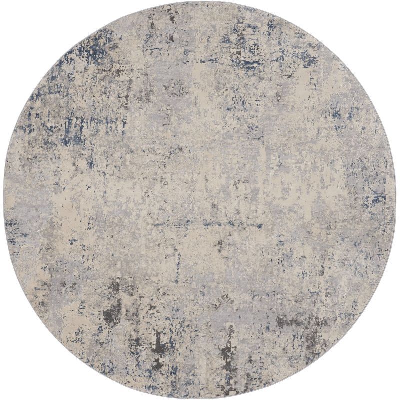 Gray Abstract Round Synthetic Easy Care Rug