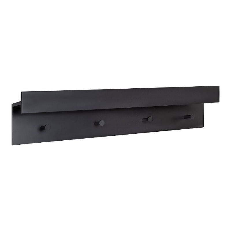 38" Black Wood Floating Wall Shelf with Metal Knobs