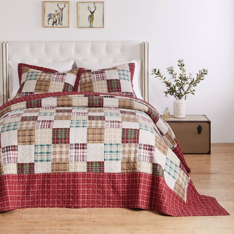 Oxford Red Cotton Reversible King Bedspread Set