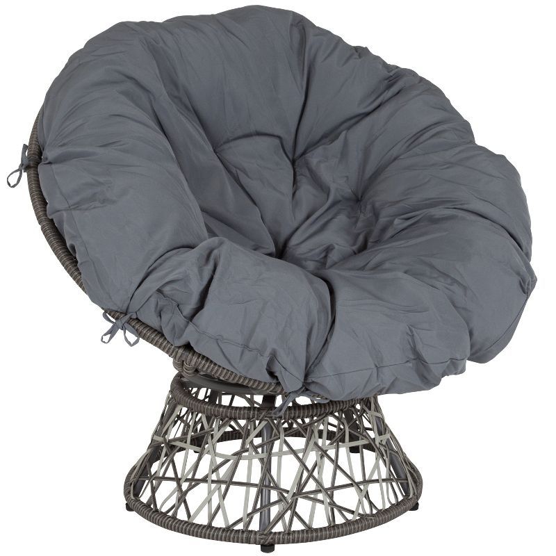 Silver Wicker and Rattan 360 Swivel Papasan Patio Chair