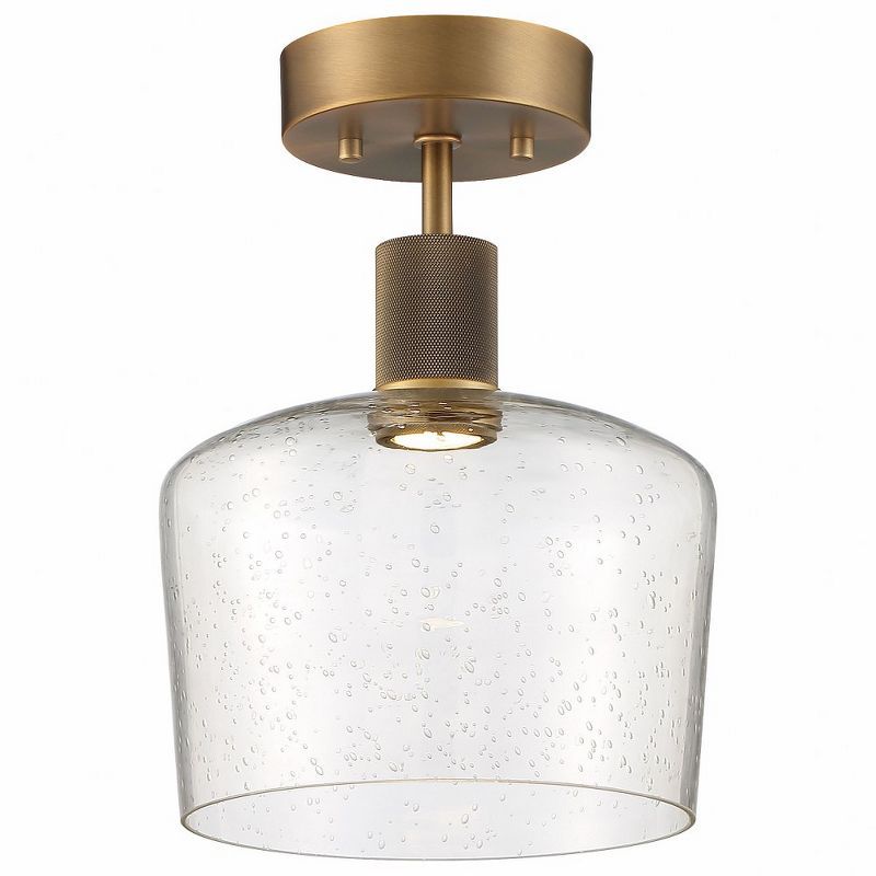 Antique Brushed Brass LED Semi-Flush Mount with Seeded Glass