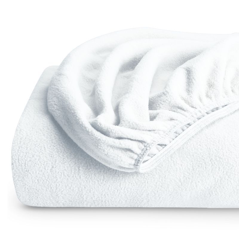 Queen White Polar Fleece Deep Pocket Fitted Sheet