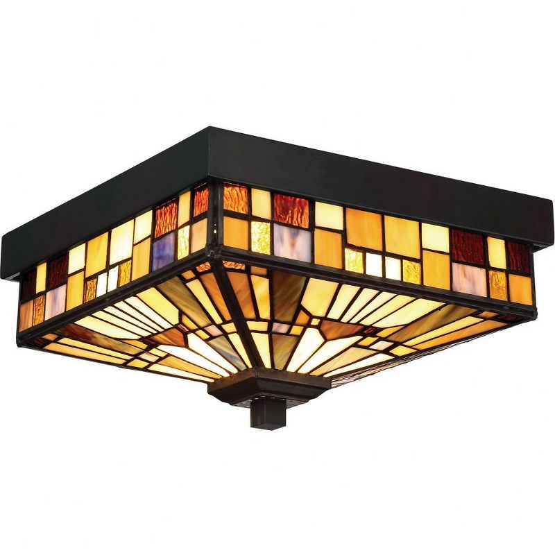 Valiant Bronze 11'' Square Tiffany Glass Flush Mount