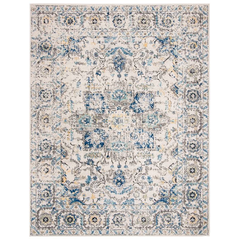 Gray and Ivory Synthetic Medallion Area Rug