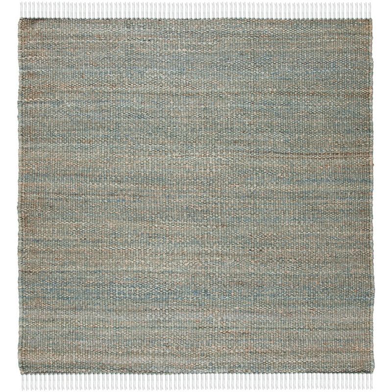 Handwoven Blue Jute Square Area Rug