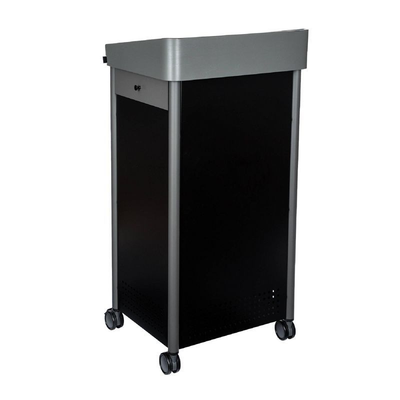 45.5'' Charcoal Steel Lectern with Wheels and Shelves