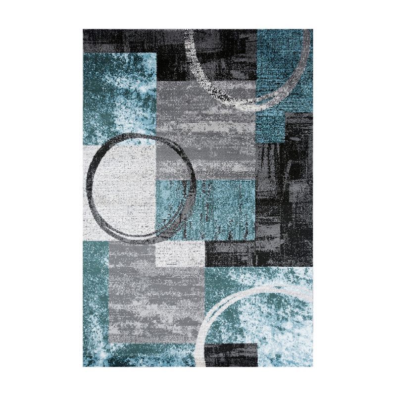 Blue and Gray Abstract Synthetic 5' x 7' Area Rug