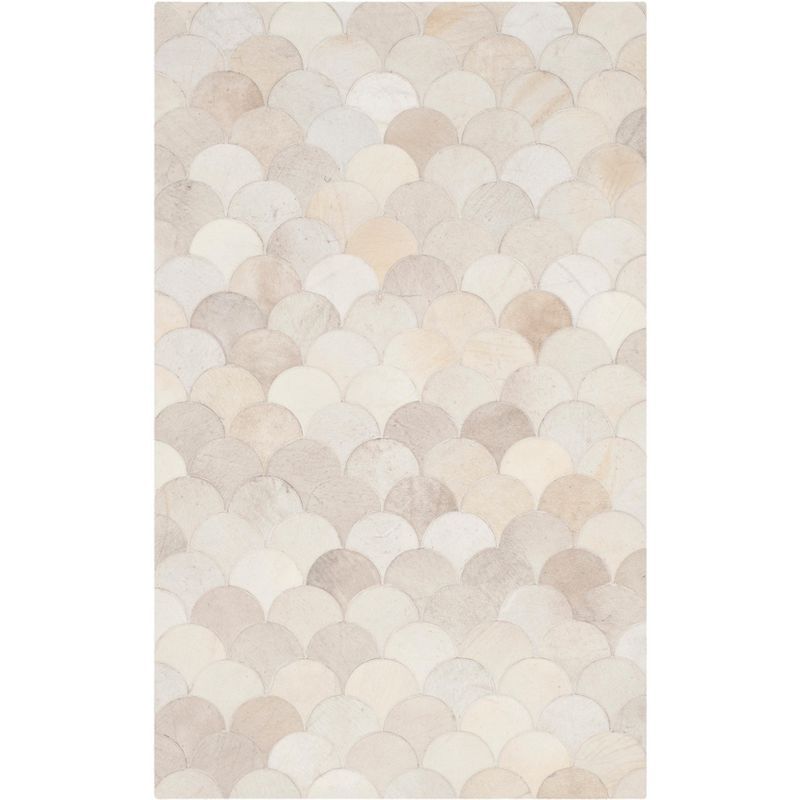 Ivory Geometric Handmade Cowhide Area Rug