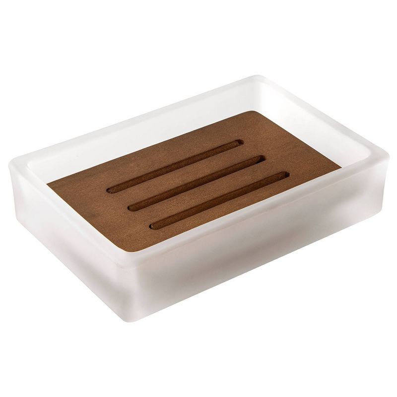 Frosted Glass and Wood Soap Dish