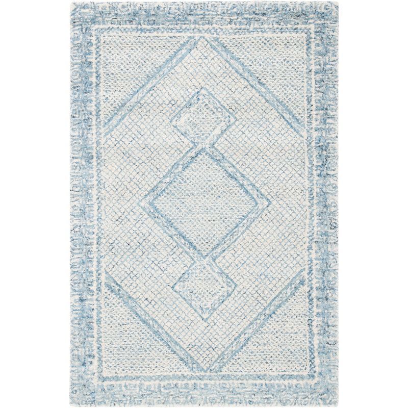 Handmade Abstract Blue Wool Area Rug - 2' x 3'