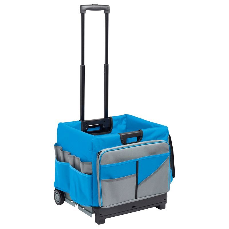 Blue and Grey Canvas Rolling Cart with Organizer Bag