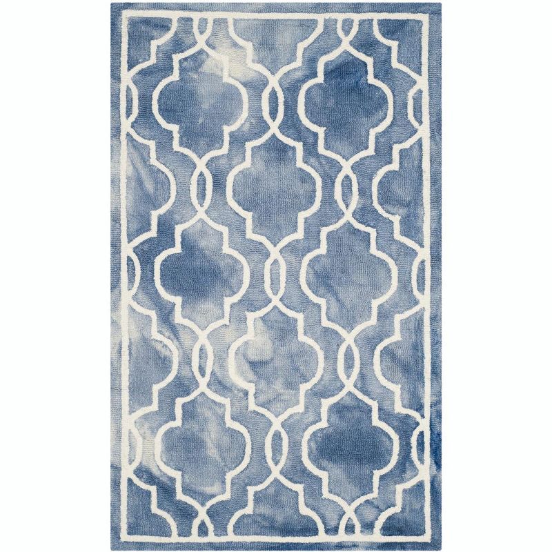 Blue and Ivory Hand-Tufted Wool Rectangular Rug
