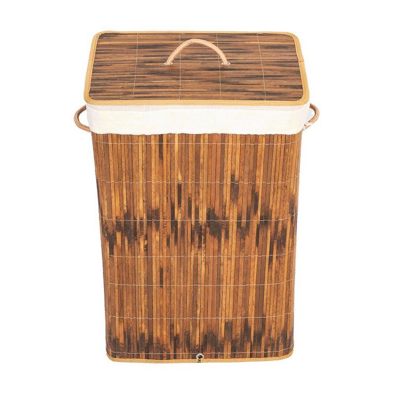 Square Bamboo Collapsible Laundry Hamper with Lid and Handles