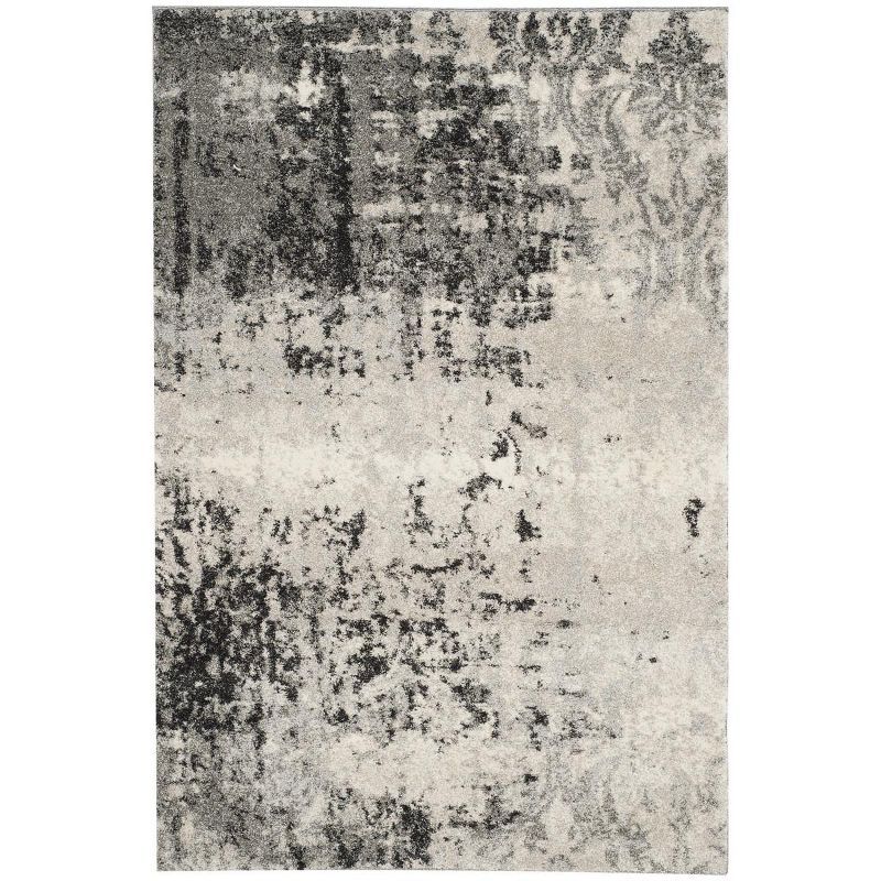 Luxurious Gray Abstract Shag Rectangular Rug - Easy Care, Stain-resistant