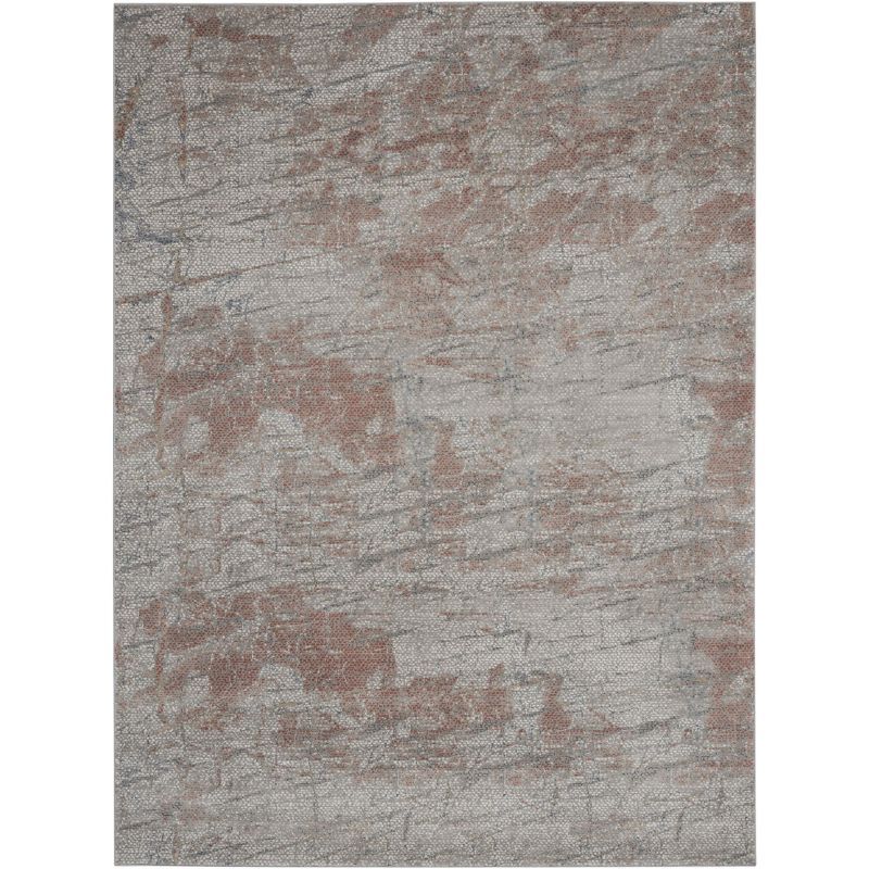 Rustic Textures Light Grey & Rust Abstract Area Rug 7'10" x 10'6"