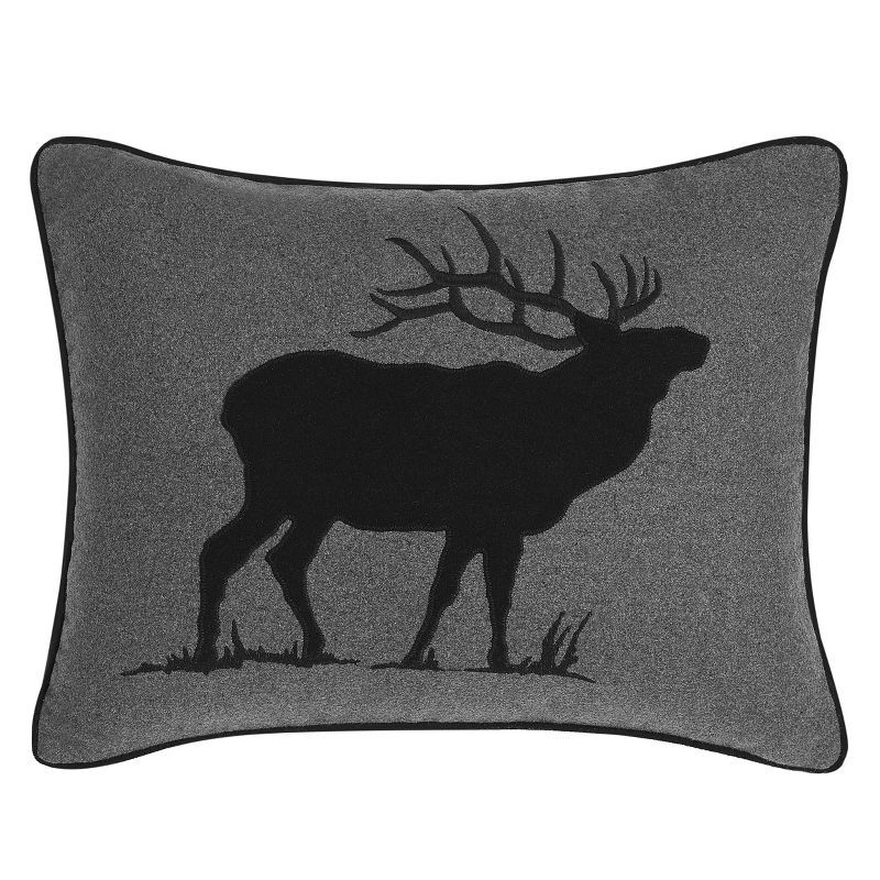 Charcoal Elk Embroidered Rectangular Throw Pillow