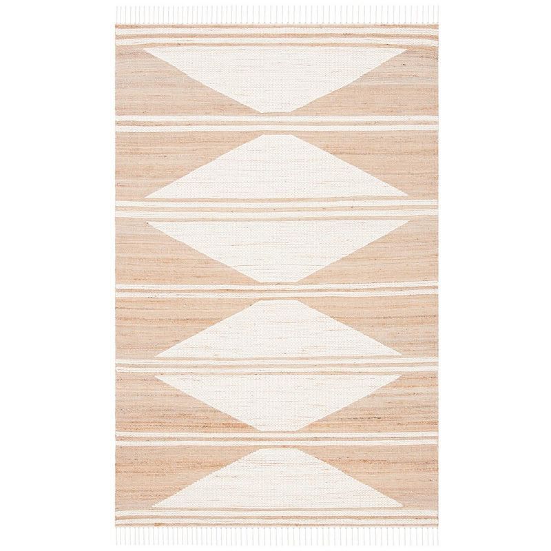 Ivory Rectangular Flat Woven Handmade Wool Rug, 4' x 6'