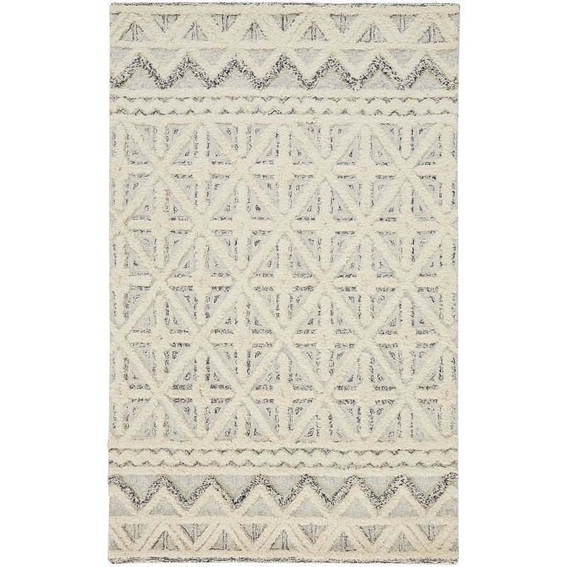 Ivory and Beige Geometric Wool 5' x 8' Area Rug