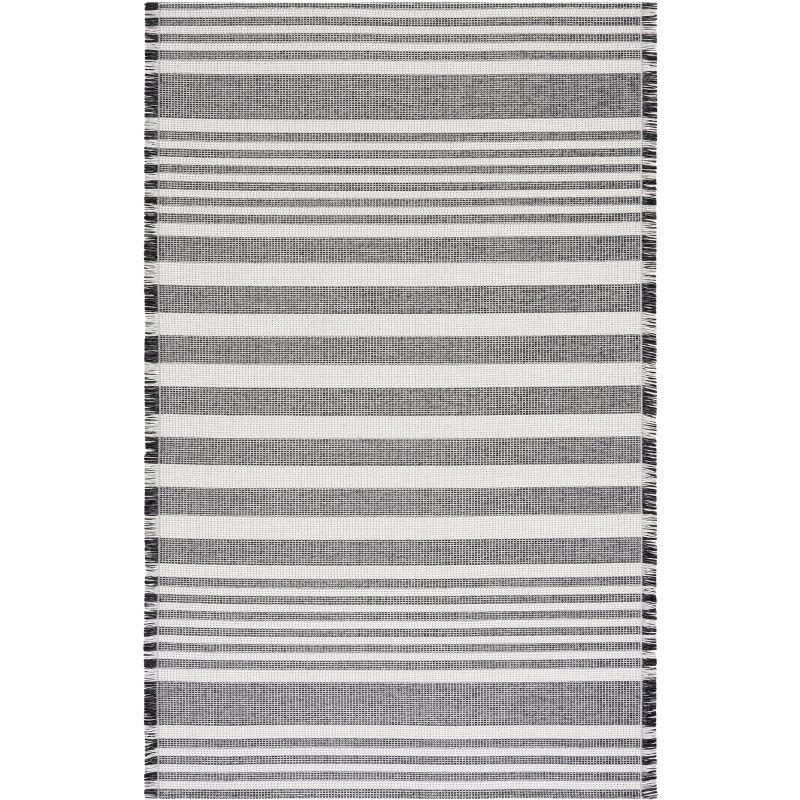 Navy and Grey Synthetic Flat Woven Square Rug