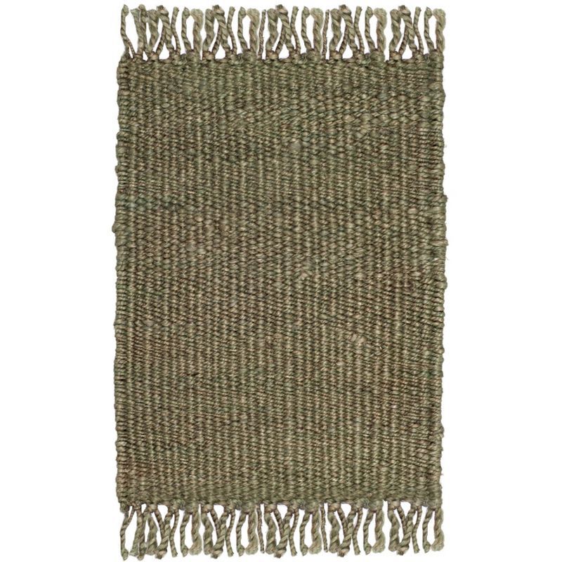 Boho Farmhouse Hand-Knotted Green Jute Area Rug - 2x3 Feet