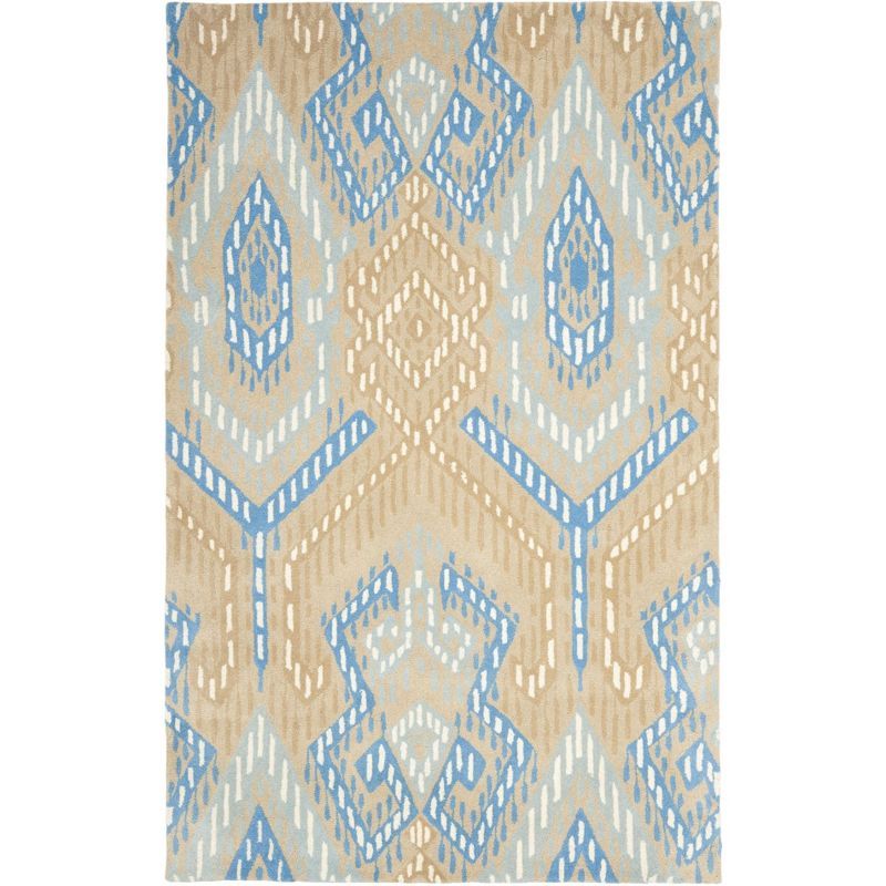 Hand-Tufted Artisan Blue Wool Rectangular Area Rug - 5' x 8'